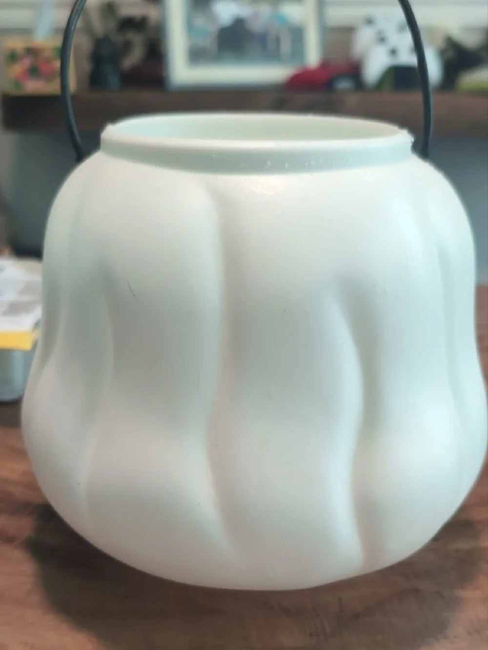 White Ghost Candy Bucket with Yellow Eyes Vintage General Foam Plastic